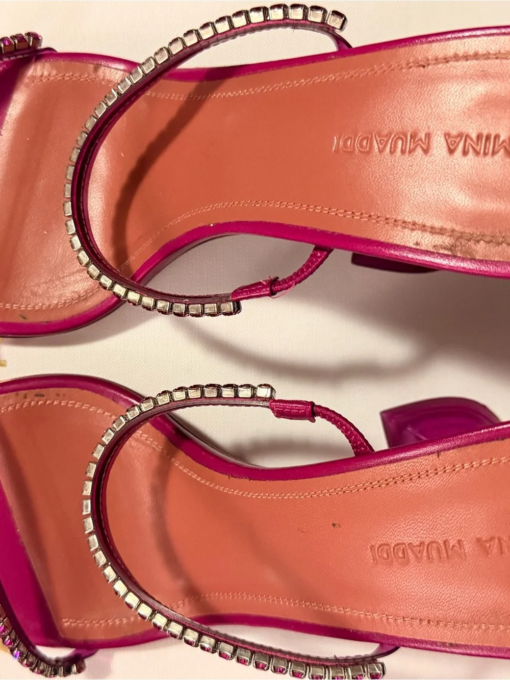 Amina Muaddi Gilda Glass Magenta Pink Heels